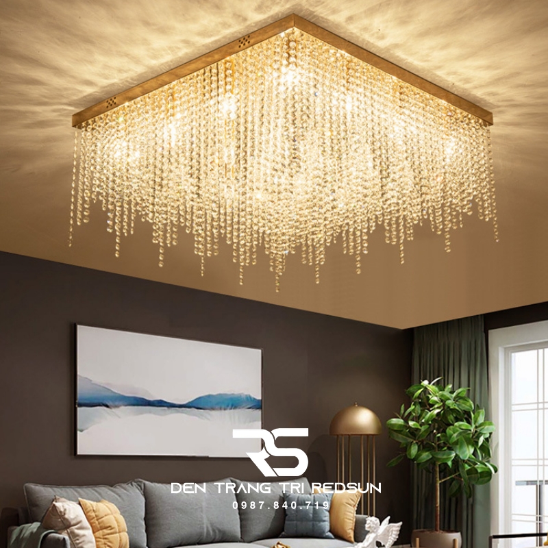 Đèn Mâm Pha Lê Ốp Trần Phòng Khách Hiện Đại MV9185
