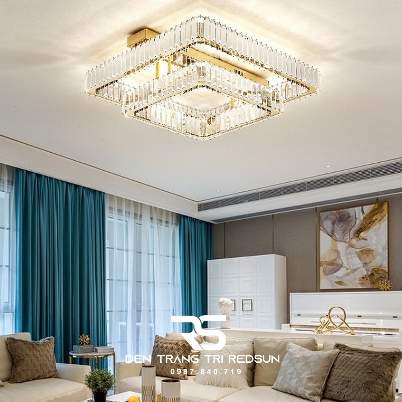Đèn Mâm Pha Lê Ốp Trần Phòng Khách Hiện Đại MV9198