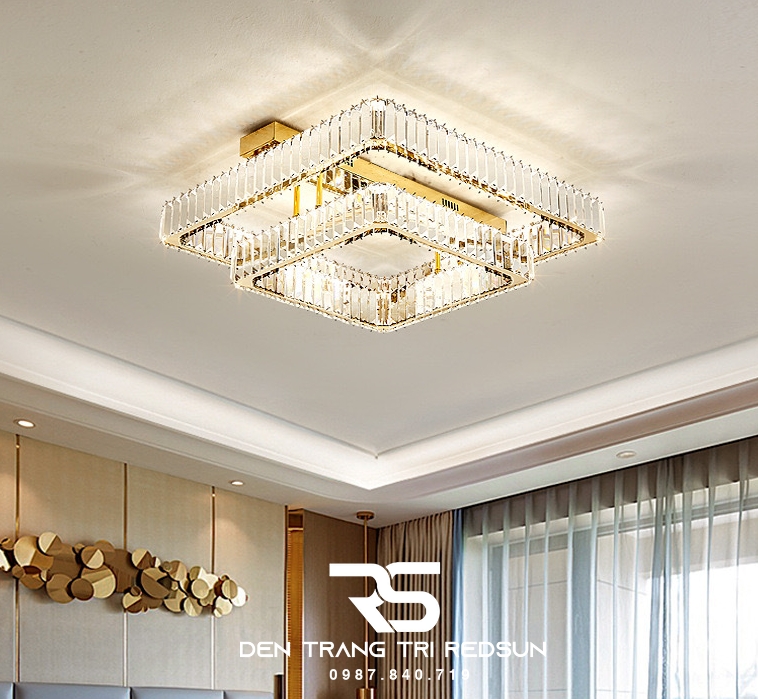 Đèn Mâm Pha Lê Ốp Trần Phòng Khách Hiện Đại MV9198