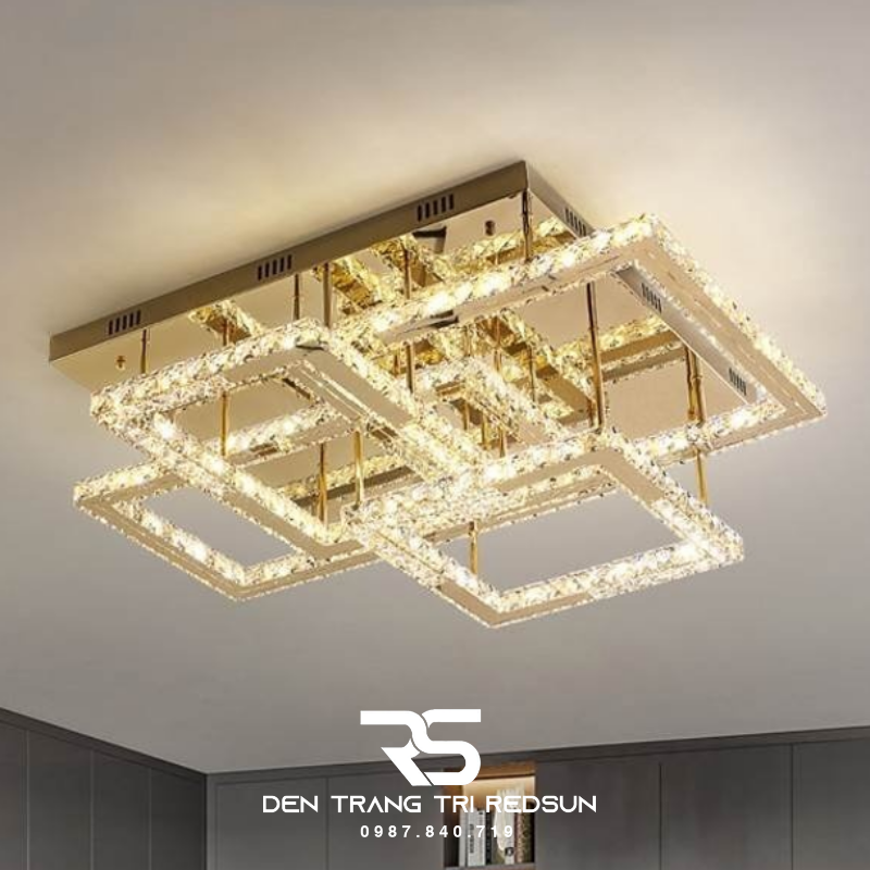 Đèn Mâm Pha Lê Ốp Trần Phòng Khách Hiện Đại MV9200