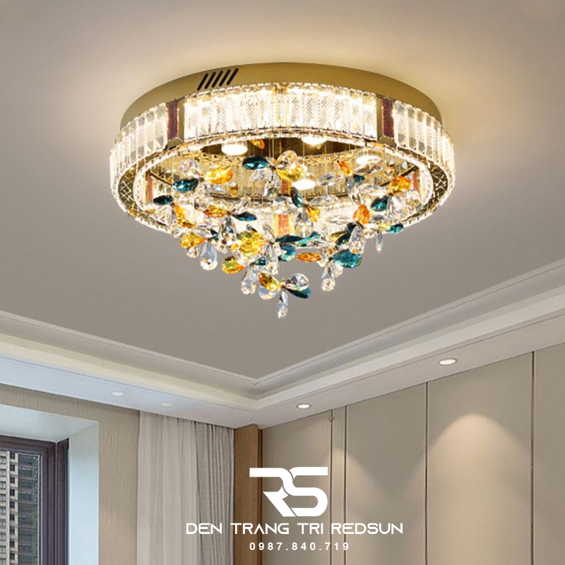 Đèn Mâm Pha Lê Ốp Trần Phòng Khách Hiện Đại MV9203