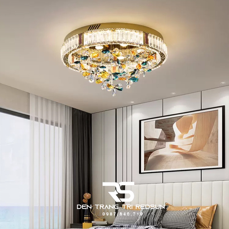 Đèn Mâm Pha Lê Ốp Trần Phòng Khách Hiện Đại MV9203