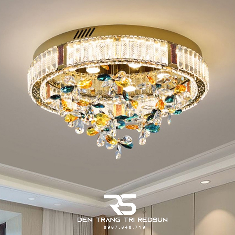 Đèn Mâm Pha Lê Ốp Trần Phòng Khách Hiện Đại MV9203