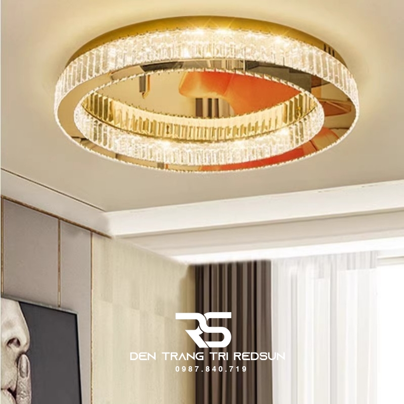 Đèn Mâm Pha Lê Ốp Trần Phòng Khách Hiện Đại MV9204