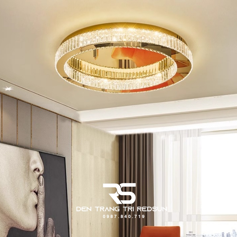 Đèn Mâm Pha Lê Ốp Trần Phòng Khách Hiện Đại MV9204