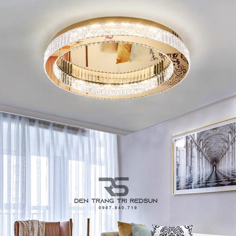 Đèn Mâm Pha Lê Ốp Trần Phòng Khách Hiện Đại MV9204
