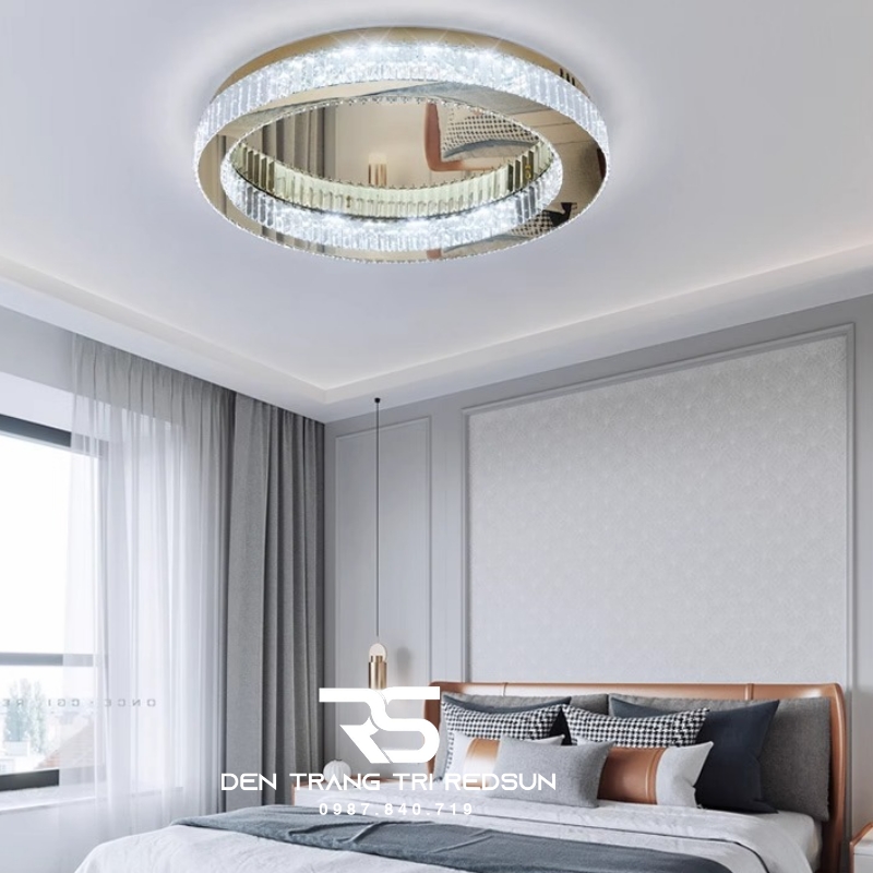 Đèn Mâm Pha Lê Ốp Trần Phòng Khách Hiện Đại MV9204