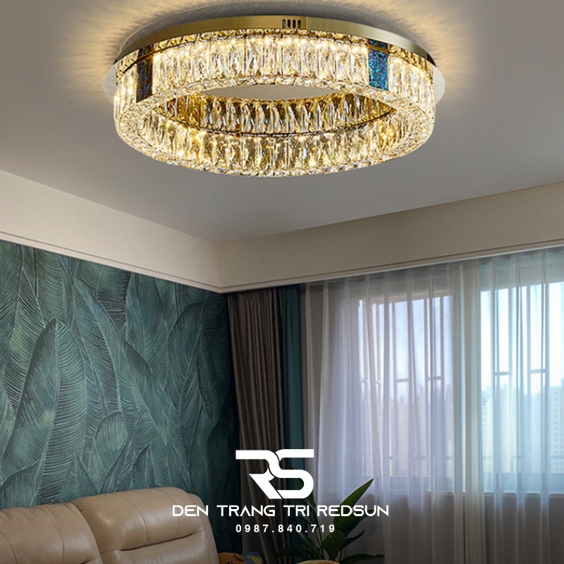Đèn Mâm Pha Lê Ốp Trần Phòng Khách Hiện Đại MV9206