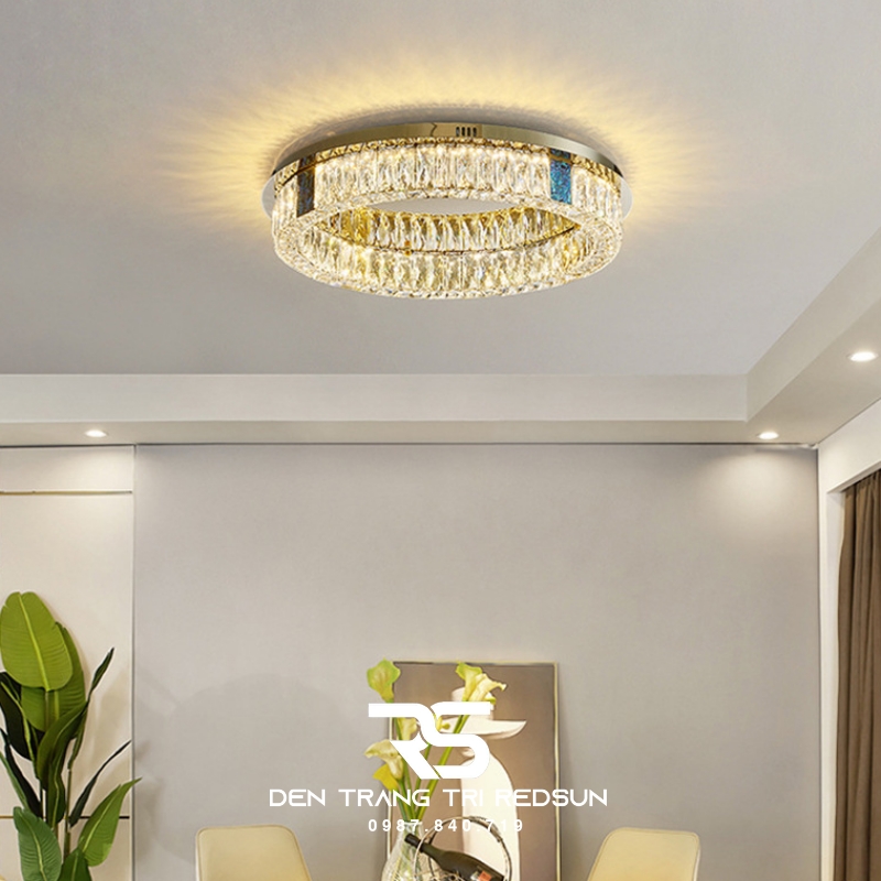 Đèn Mâm Pha Lê Ốp Trần Phòng Khách Hiện Đại MV9206