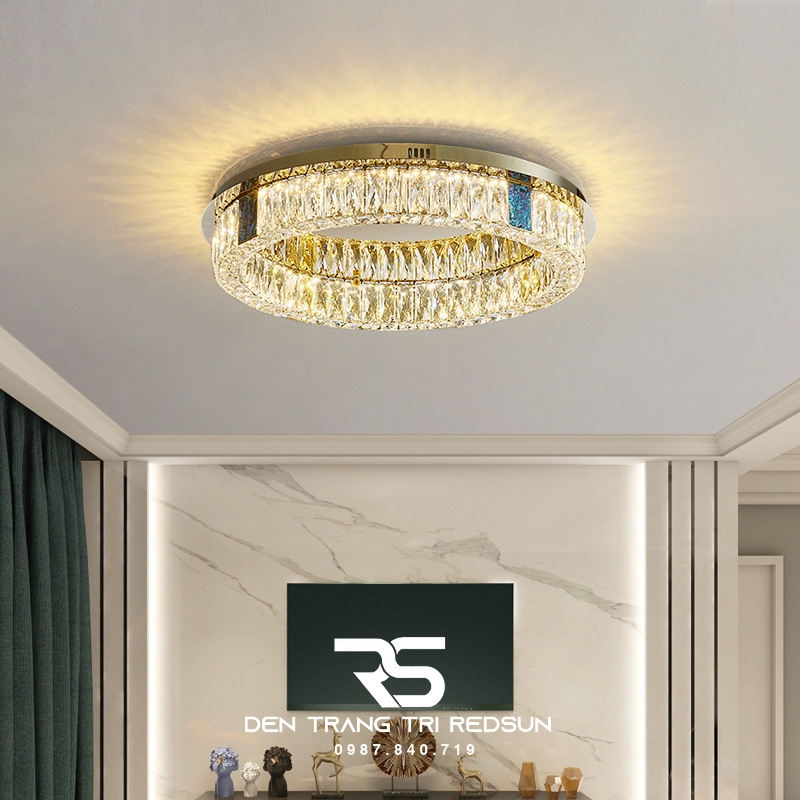 Đèn Mâm Pha Lê Ốp Trần Phòng Khách Hiện Đại MV9206