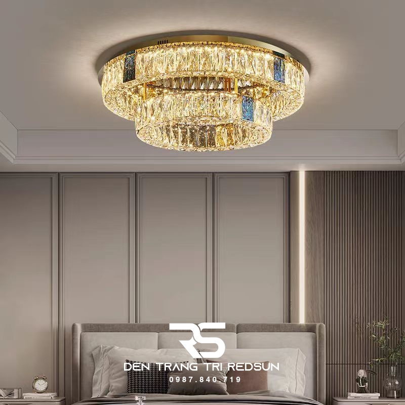 Đèn Mâm Pha Lê Ốp Trần Phòng Khách Hiện Đại MV9206