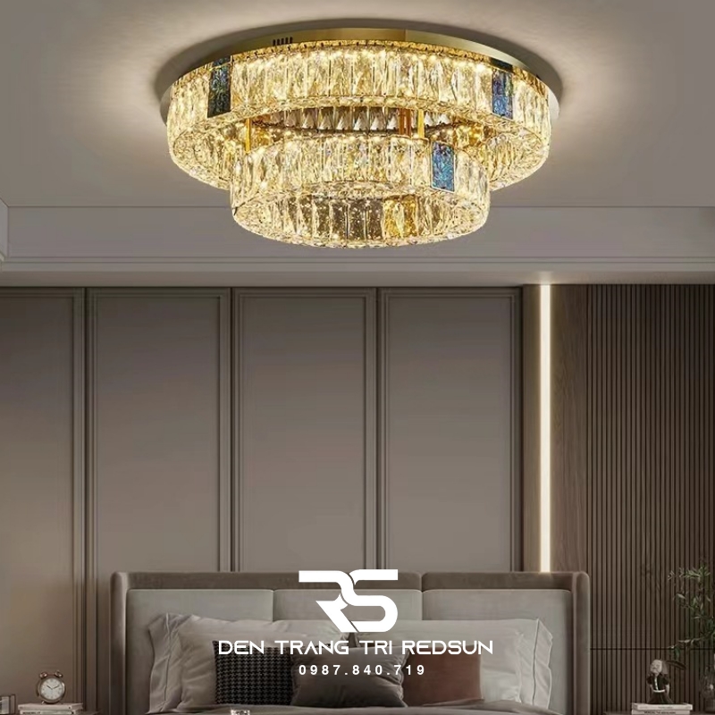 Đèn Mâm Pha Lê Ốp Trần Phòng Khách Hiện Đại MV9206