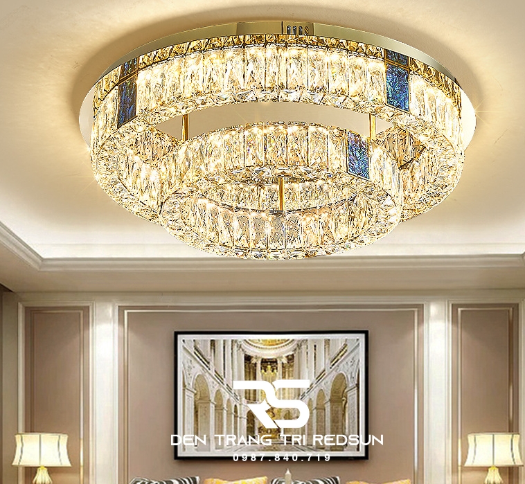 Đèn Mâm Pha Lê Ốp Trần Phòng Khách Hiện Đại MV9206