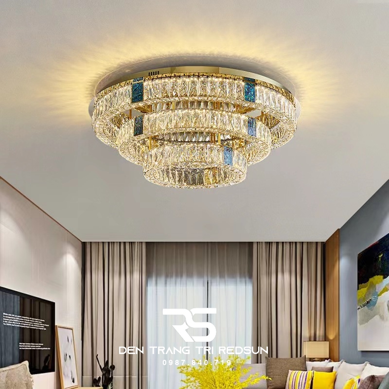 Đèn Mâm Pha Lê Ốp Trần Phòng Khách Hiện Đại MV9206