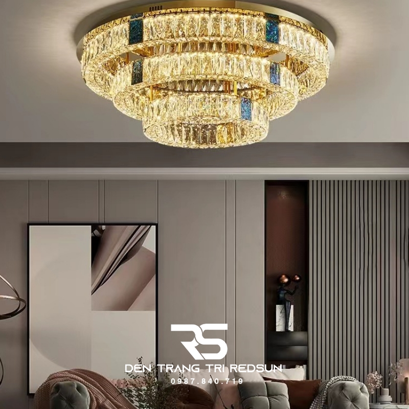 Đèn Mâm Pha Lê Ốp Trần Phòng Khách Hiện Đại MV9206