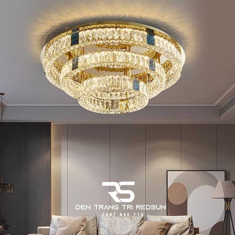 Đèn Mâm Pha Lê Ốp Trần Phòng Khách Hiện Đại MV9206