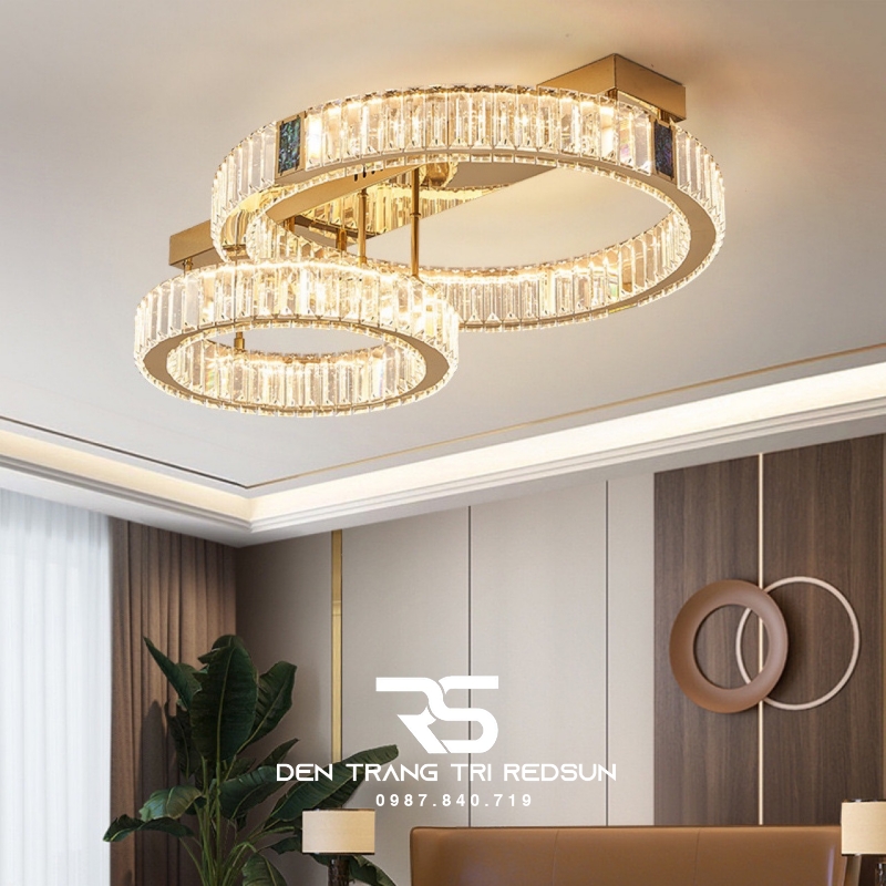 Đèn Mâm Pha Lê Ốp Trần Phòng Khách Hiện Đại MV9208