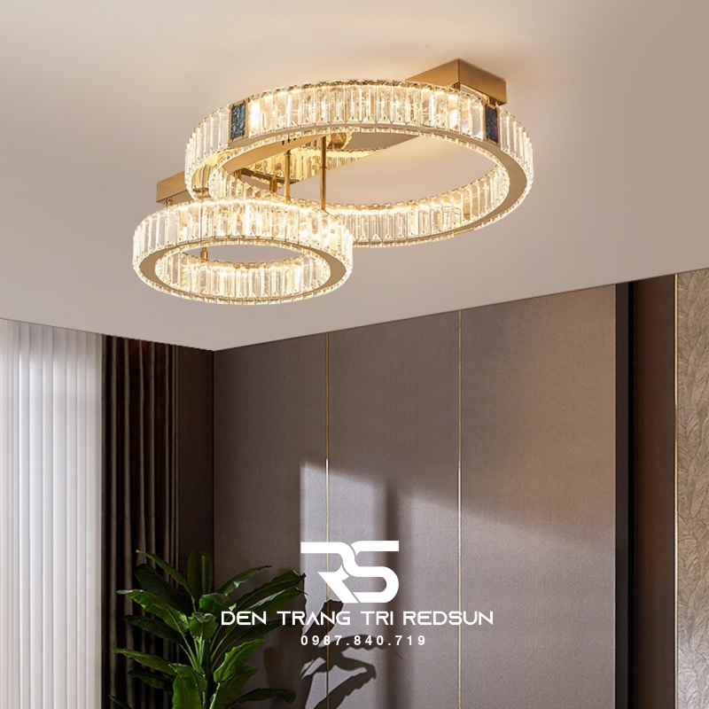 Đèn Mâm Pha Lê Ốp Trần Phòng Khách Hiện Đại MV9208
