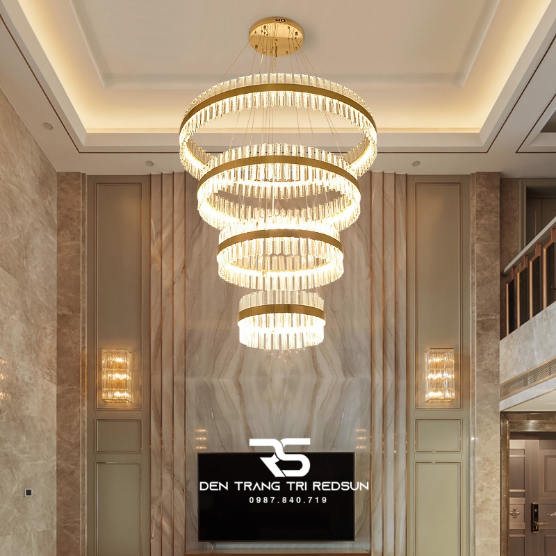 Đèn Thả Vòng Pha Lê Lắp Thông Tầng, Phòng Khách, Phòng Ăn Hiện Đại TPL012