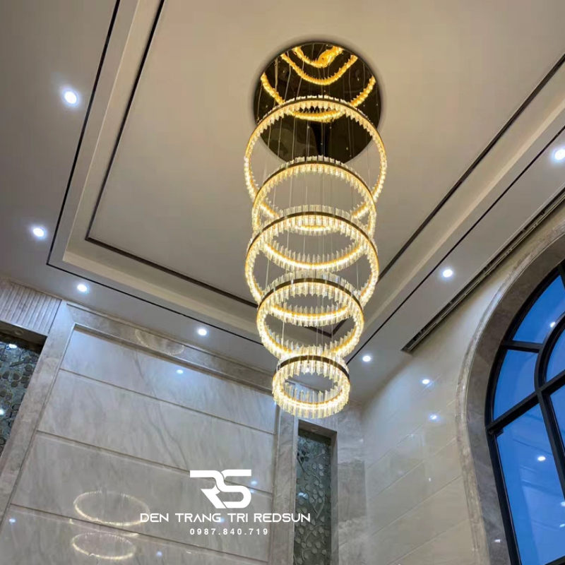 Đèn Thả Vòng Pha Lê Lắp Thông Tầng, Phòng Khách, Phòng Ăn Hiện Đại TPL012