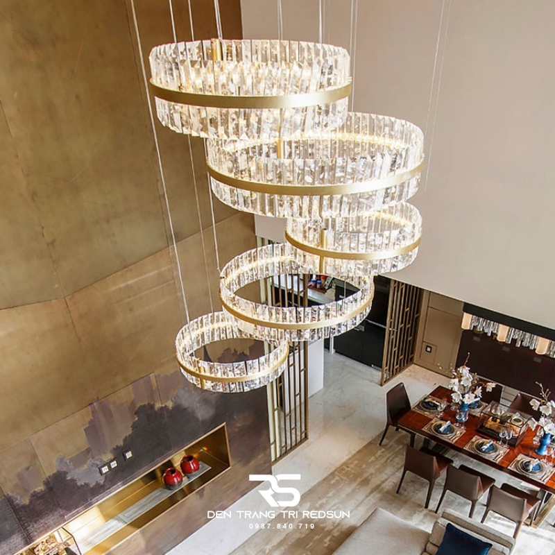 Đèn Thả Vòng Pha Lê Lắp Thông Tầng, Phòng Khách, Phòng Ăn Hiện Đại TPL012