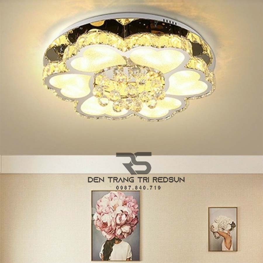 Đèn Mâm Mica Pha Lê Ốp Trần Phòng Khách Hiện Đại MKPL-052/6