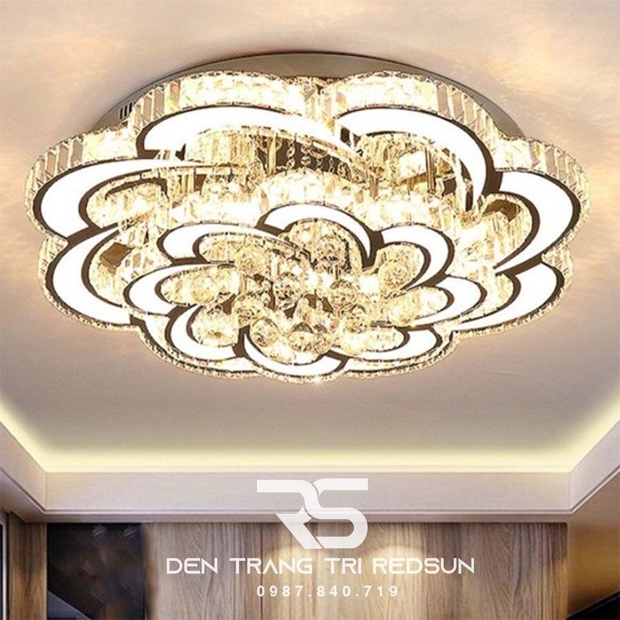 Đèn Mâm Mica Pha Lê Ốp Trần Phòng Khách Hiện Đại MKPL-098