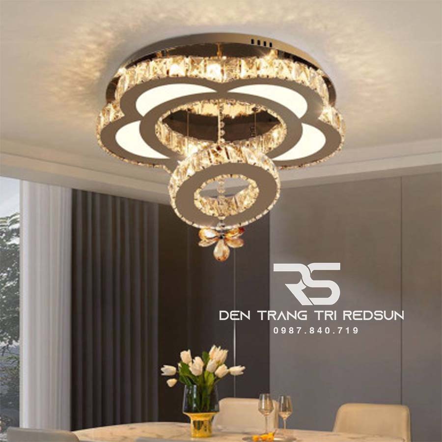 Đèn Mâm Mica Pha Lê Ốp Trần Phòng Khách Hiện Đại MKPL-104