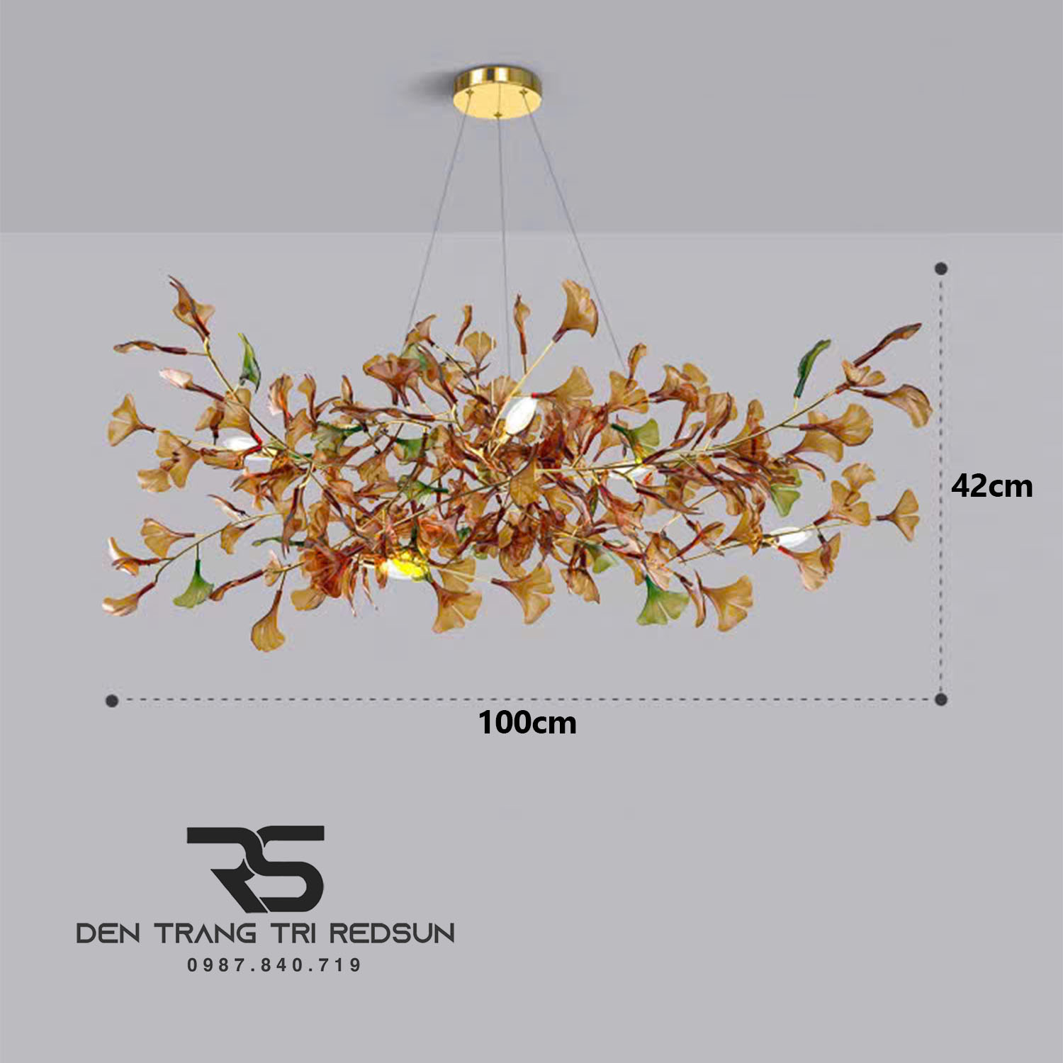 Đèn Chùm Ginkgo Leaf Lắp Phòng Khách, Bàn Ăn Phong Cách Bắc Âu Hiện Đại Lá Thủy Tinh Màu DC-T120