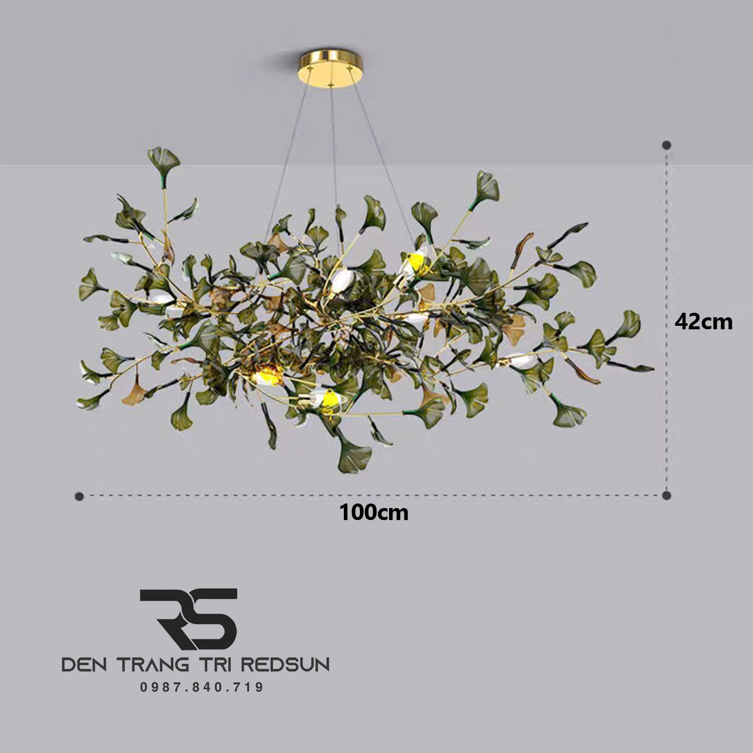 Đèn Chùm Ginkgo Leaf Lắp Phòng Khách, Bàn Ăn Phong Cách Bắc Âu Hiện Đại Lá Thủy Tinh Màu DC-T120