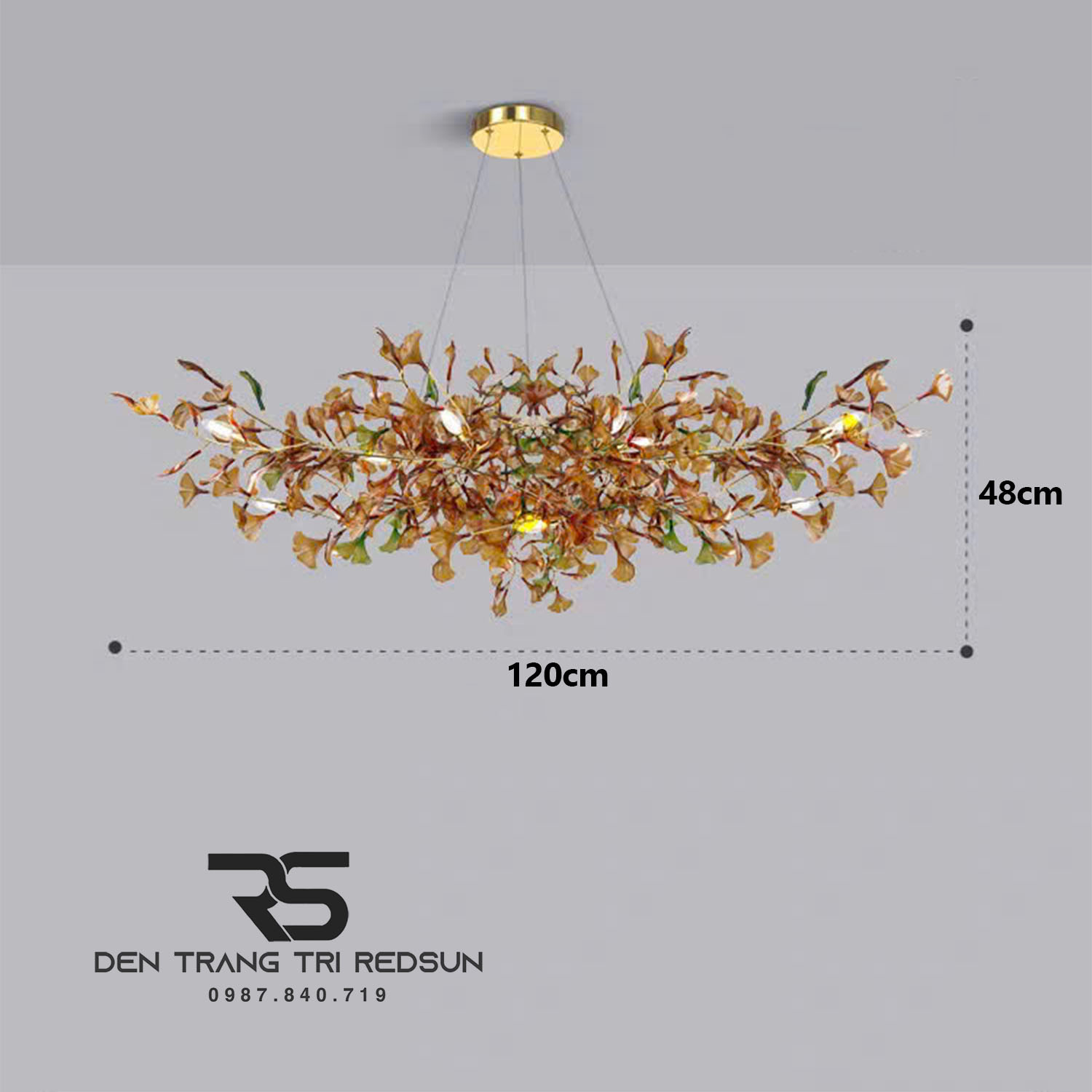 Đèn Chùm Ginkgo Leaf Lắp Phòng Khách, Bàn Ăn Phong Cách Bắc Âu Hiện Đại Lá Thủy Tinh Màu DC-T120