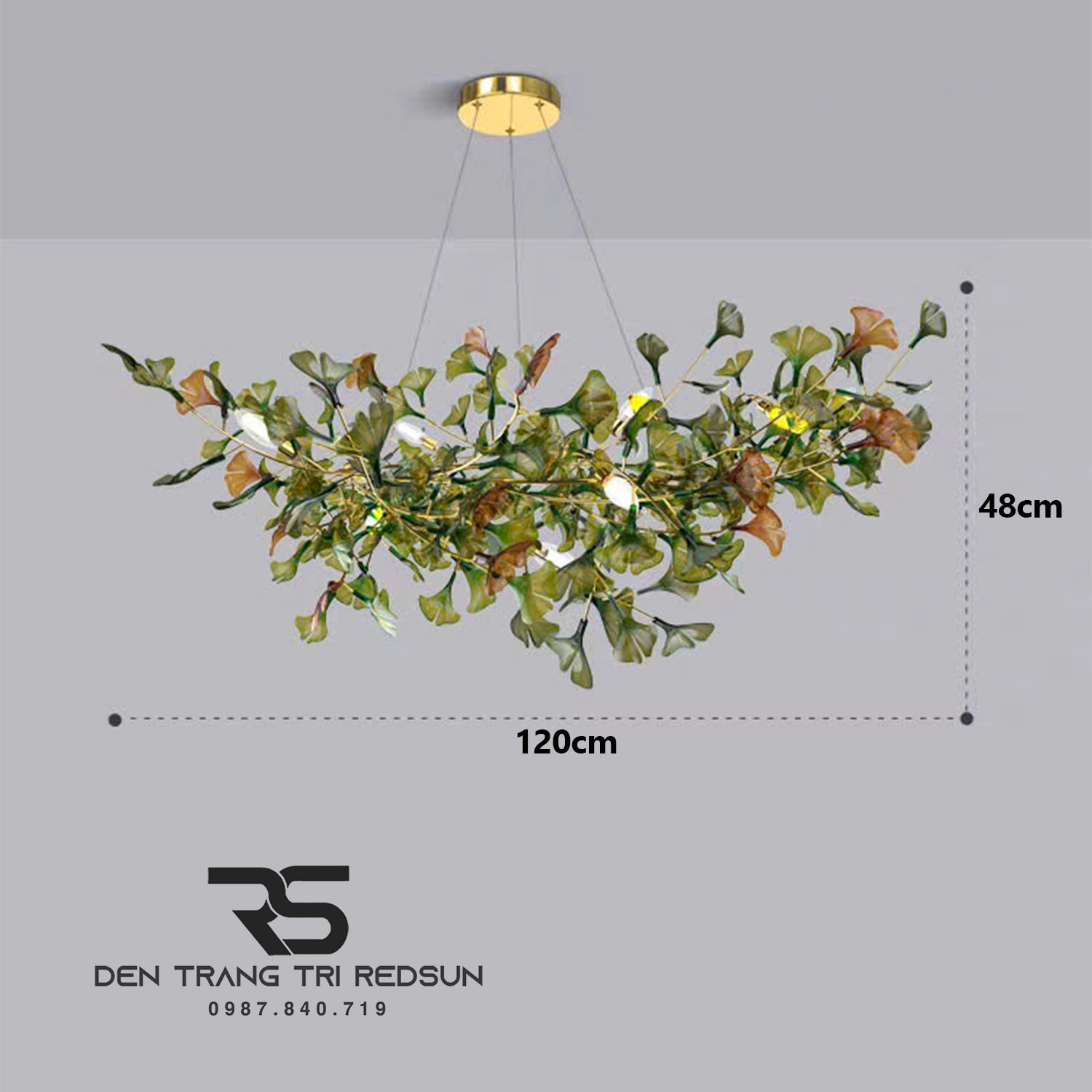 Đèn Chùm Ginkgo Leaf Lắp Phòng Khách, Bàn Ăn Phong Cách Bắc Âu Hiện Đại Lá Thủy Tinh Màu DC-T120