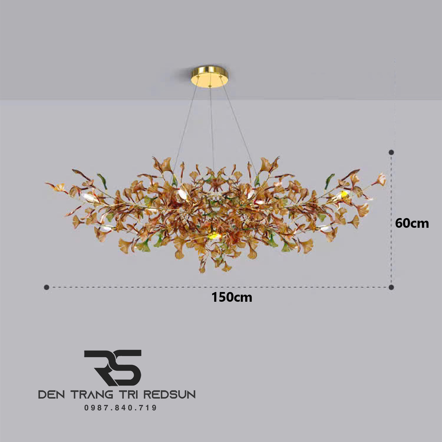 Đèn Chùm Ginkgo Leaf Lắp Phòng Khách, Bàn Ăn Phong Cách Bắc Âu Hiện Đại Lá Thủy Tinh Màu DC-T120