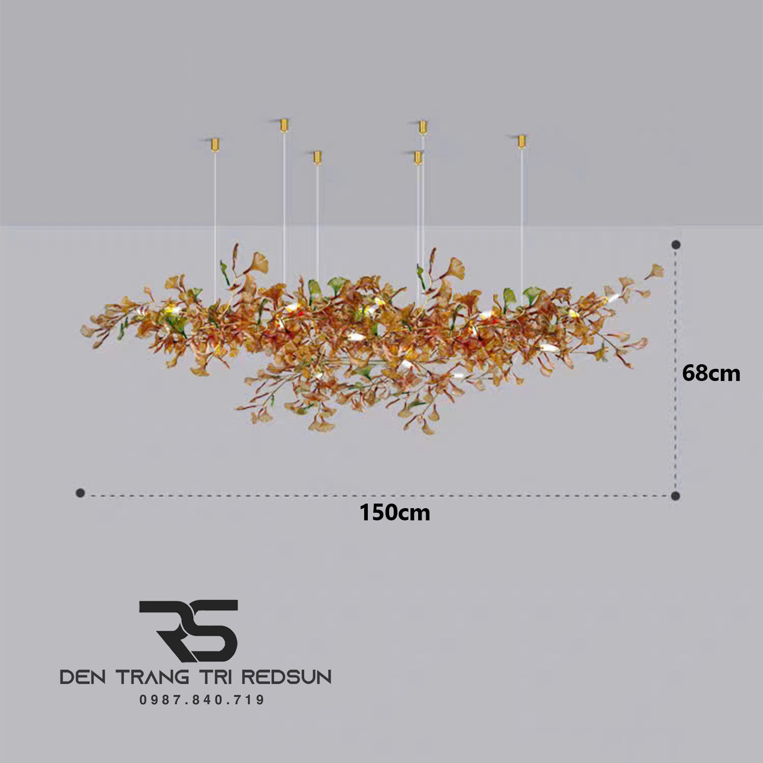 Đèn Chùm Ginkgo Leaf Lắp Phòng Khách, Bàn Ăn Phong Cách Bắc Âu Hiện Đại Lá Thủy Tinh Màu DC-T120