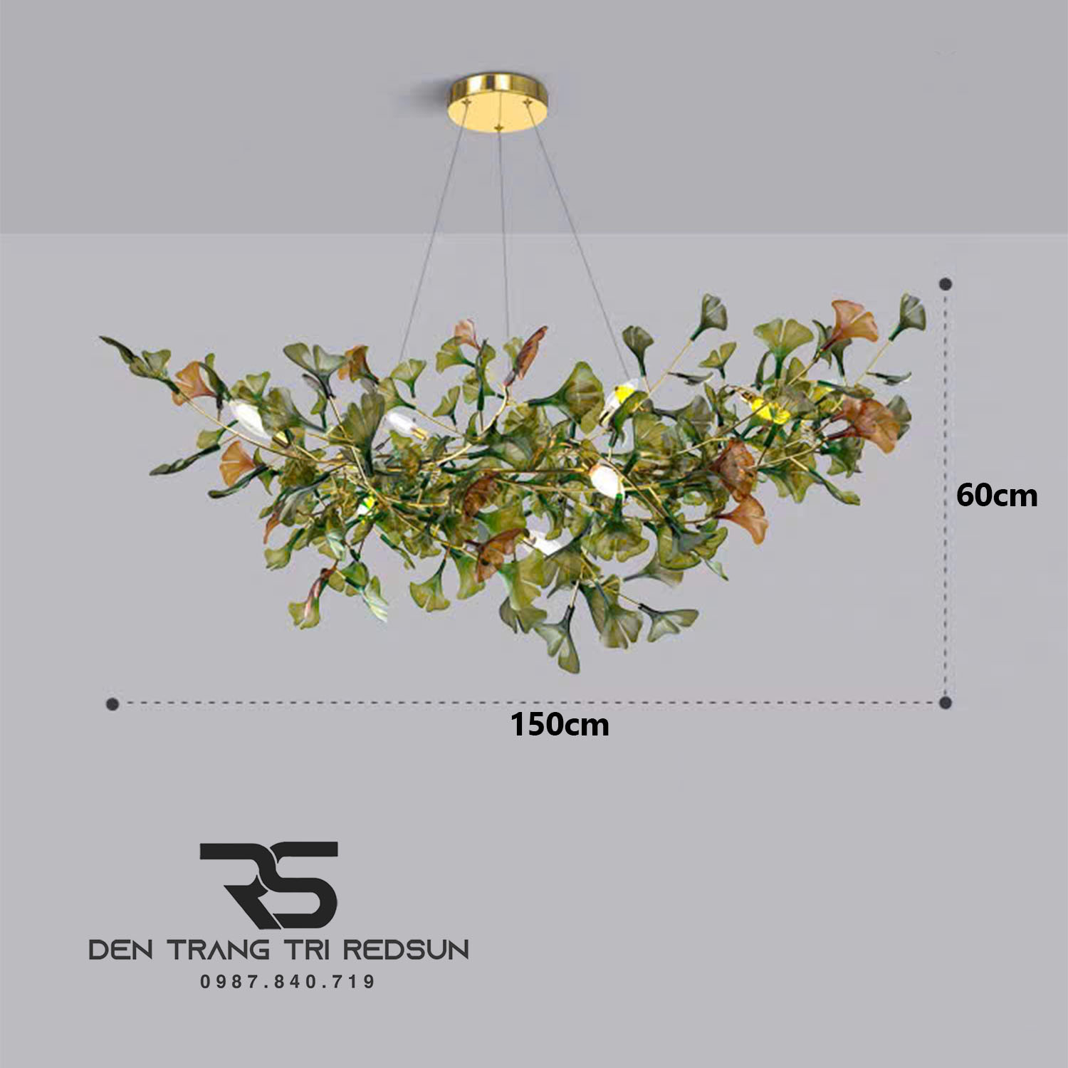 Đèn Chùm Ginkgo Leaf Lắp Phòng Khách, Bàn Ăn Phong Cách Bắc Âu Hiện Đại Lá Thủy Tinh Màu DC-T120