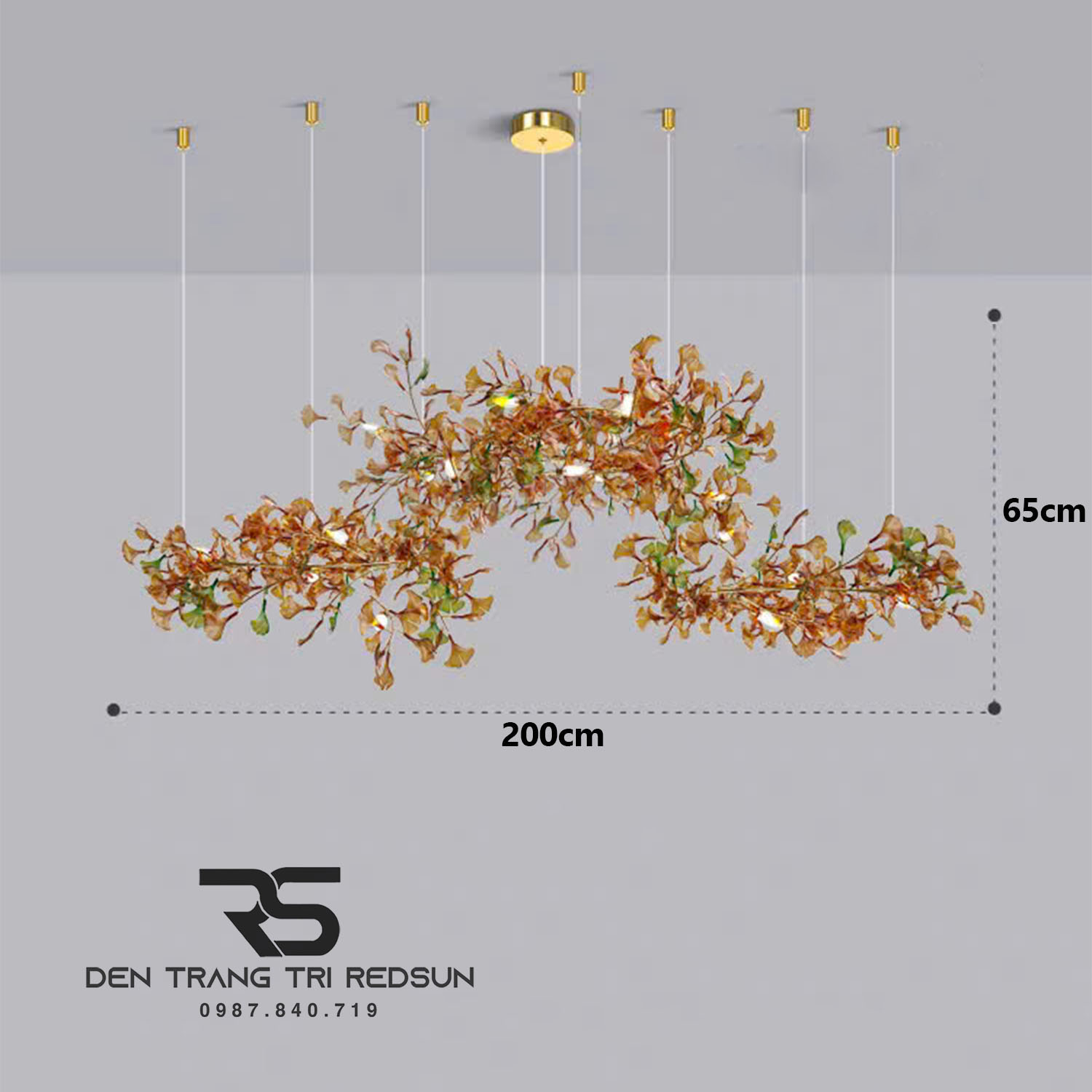 Đèn Chùm Ginkgo Leaf Lắp Phòng Khách, Bàn Ăn Phong Cách Bắc Âu Hiện Đại Lá Thủy Tinh Màu DC-T120