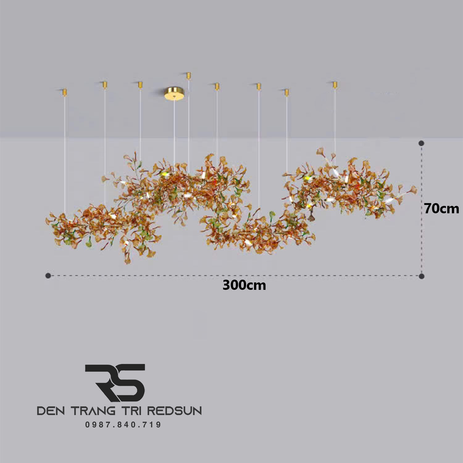 Đèn Chùm Ginkgo Leaf Lắp Phòng Khách, Bàn Ăn Phong Cách Bắc Âu Hiện Đại Lá Thủy Tinh Màu DC-T120