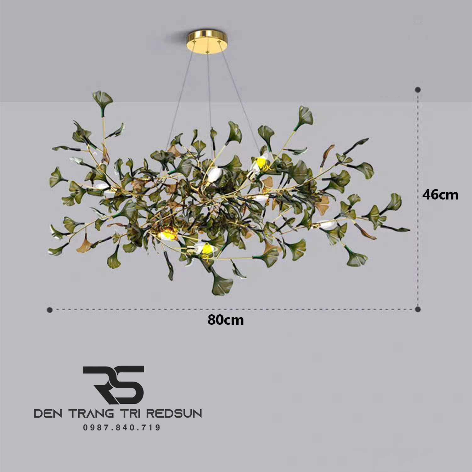Đèn Chùm Ginkgo Leaf Lắp Phòng Khách, Bàn Ăn Phong Cách Bắc Âu Hiện Đại Lá Thủy Tinh Màu DC-T120