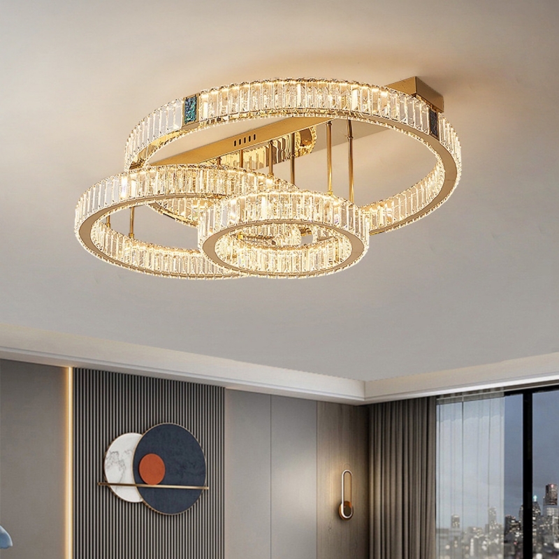 Đèn Mâm Pha Lê Ốp Trần Phòng Khách Hiện Đại MV9208