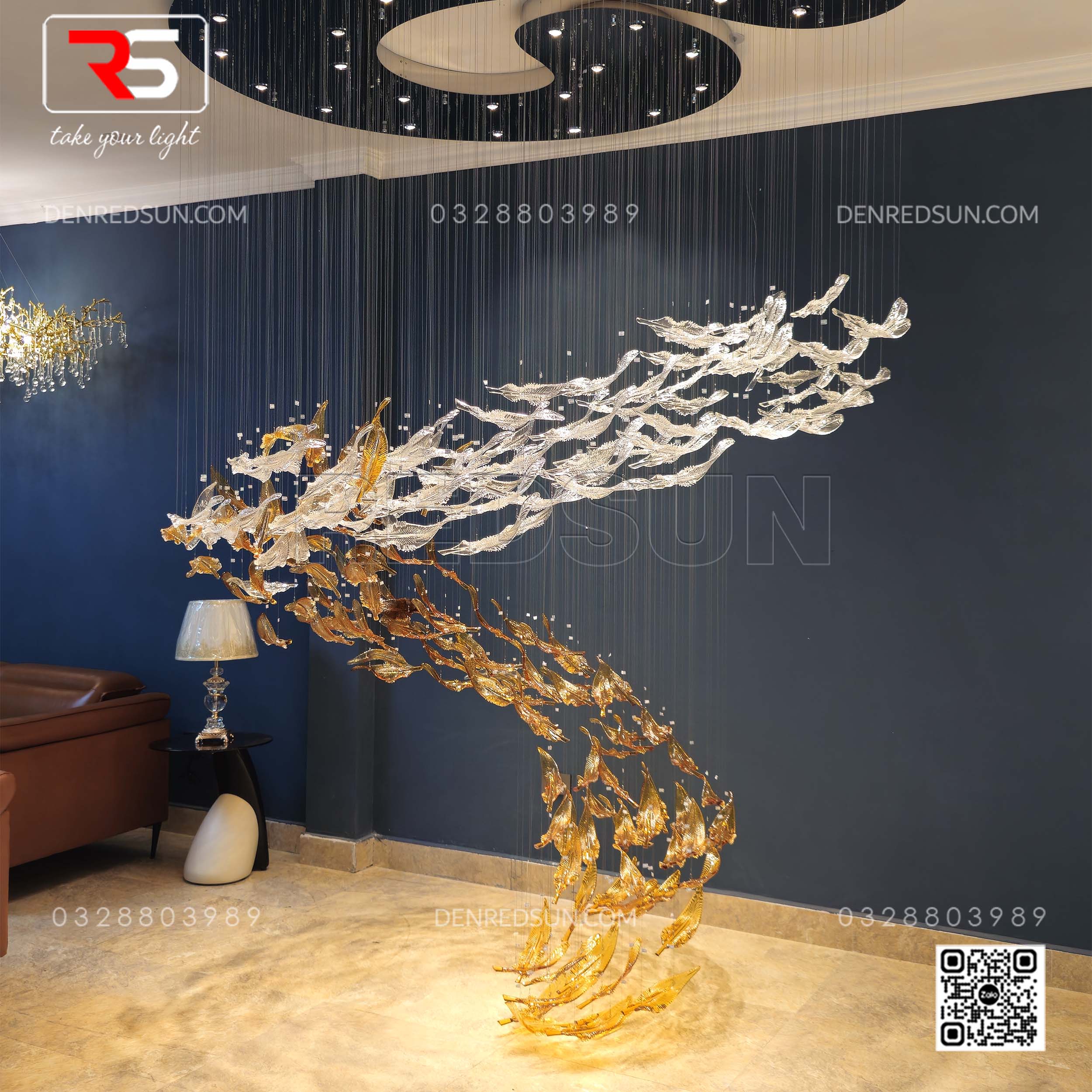 Đèn Chùm Thông Tầng Phòng Khách, Biệt Thự, Sảnh Khách Sạn Phong Cách Hiện Đại Lốc Xoáy HTK-NKFZ011