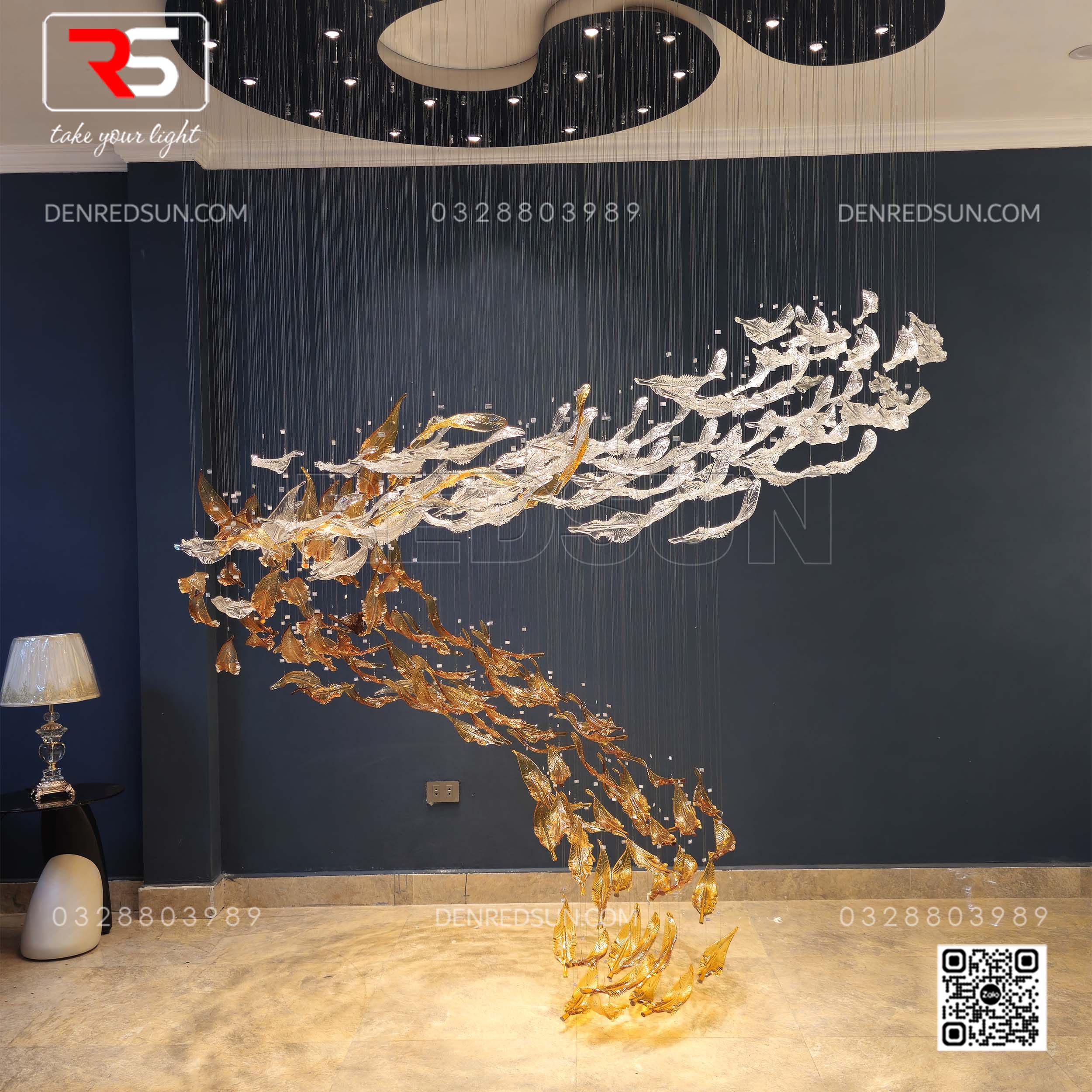 Đèn Chùm Thông Tầng Phòng Khách, Biệt Thự, Sảnh Khách Sạn Phong Cách Hiện Đại Lốc Xoáy HTK-NKFZ011