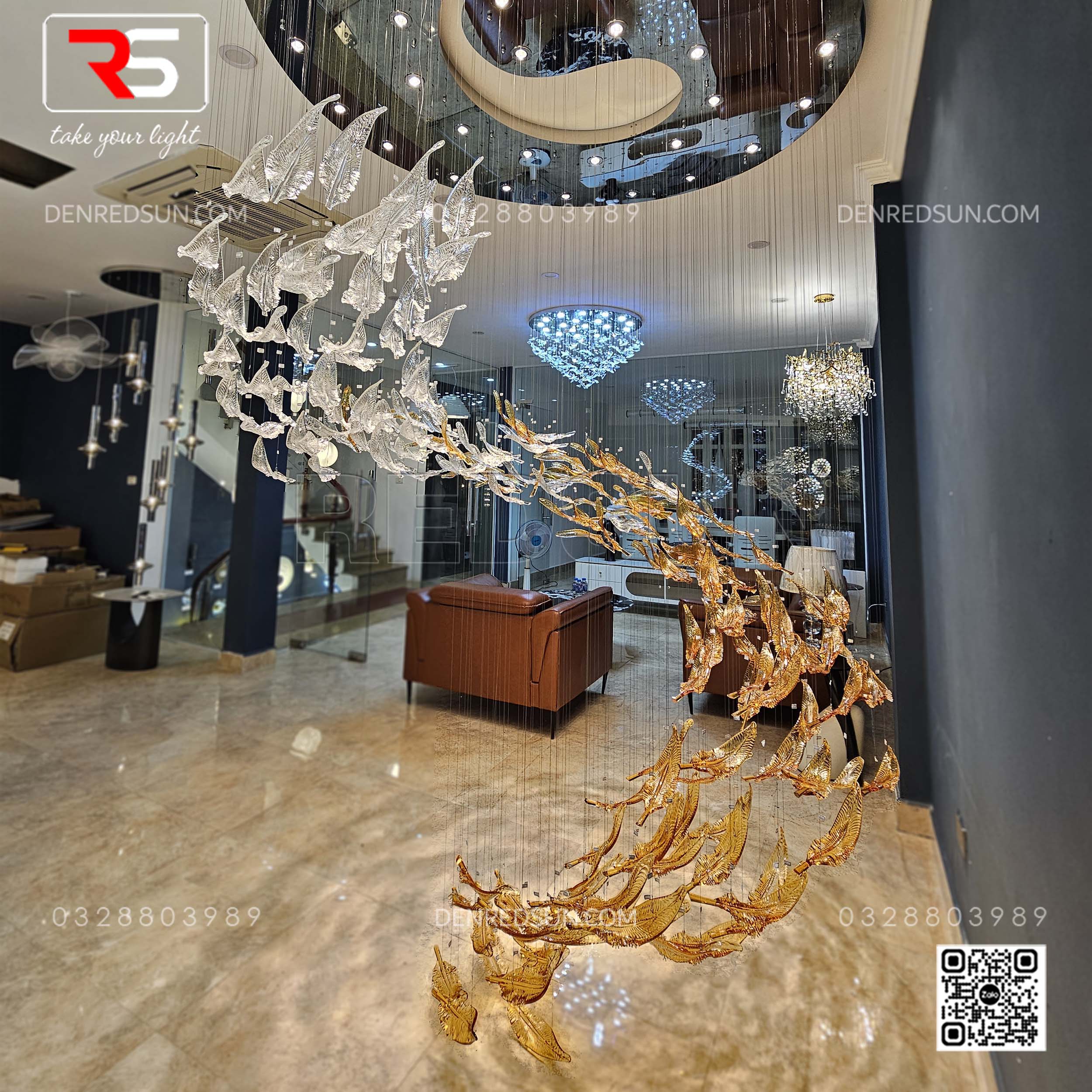 Đèn Chùm Thông Tầng Phòng Khách, Biệt Thự, Sảnh Khách Sạn Phong Cách Hiện Đại Lốc Xoáy HTK-NKFZ011