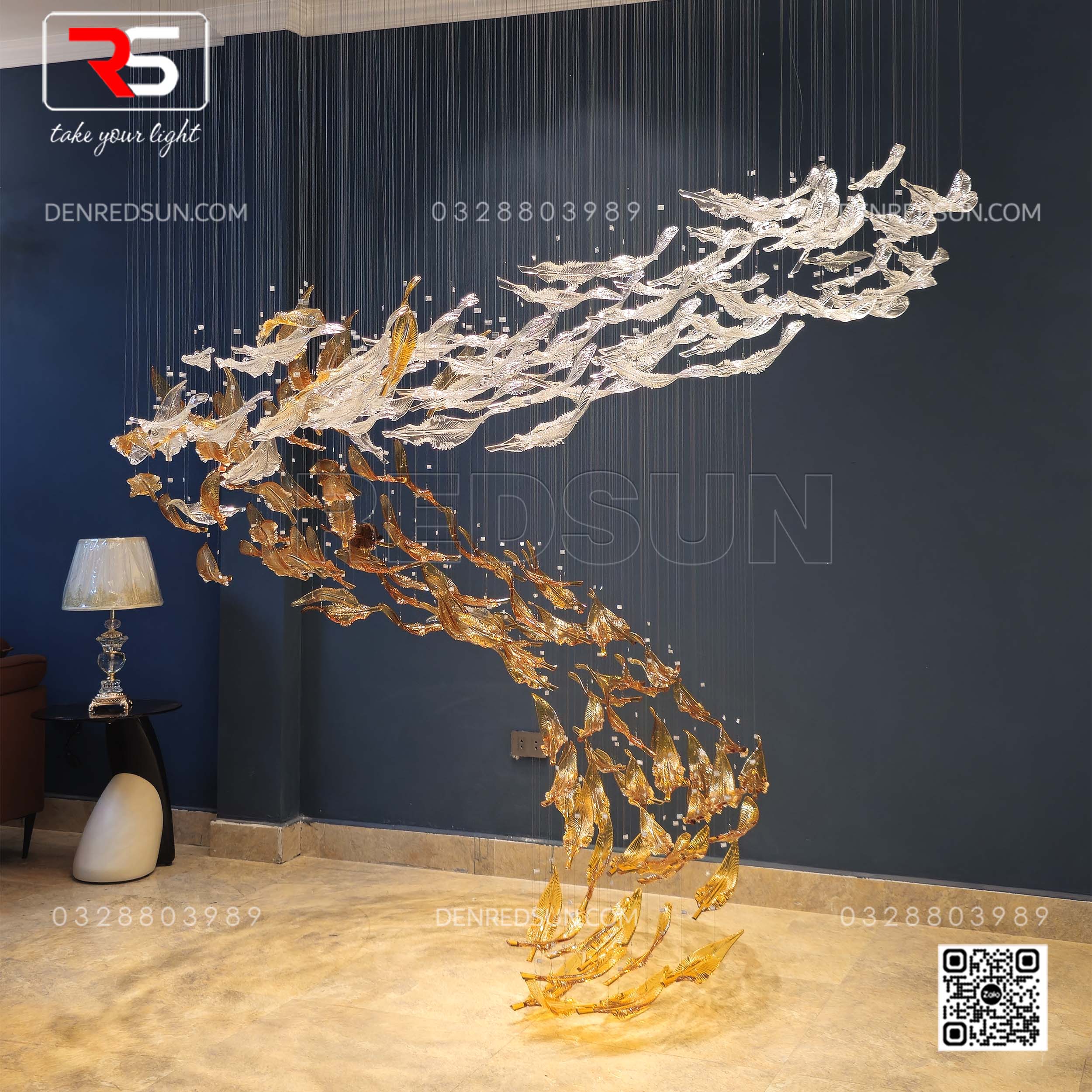 Đèn Chùm Thông Tầng Phòng Khách, Biệt Thự, Sảnh Khách Sạn Phong Cách Hiện Đại Lốc Xoáy HTK-NKFZ011