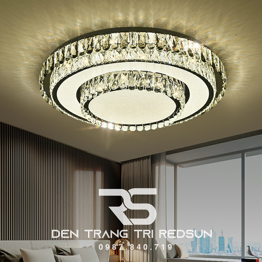 Đèn Mâm Mica Pha Lê Ốp Trần Phòng Khách Hiện Đại MKPL-03