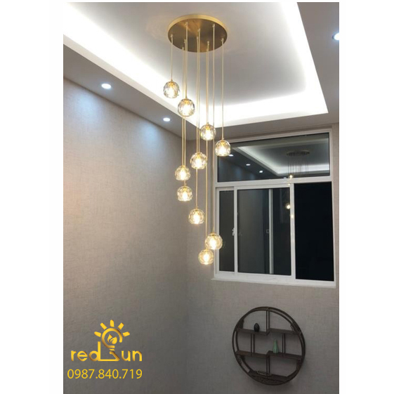 Đèn Thả Trần Hiện Đại Lắp Thông Tầng Cầu Thang, Phòng Khách, Bàn Ăn Chất Liệu Pha Lê HTK032