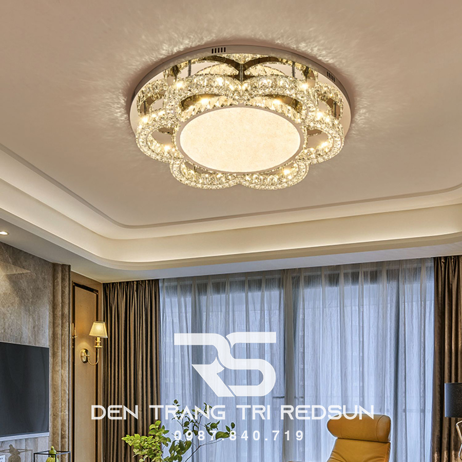 Đèn Mâm Mica Pha Lê Ốp Trần Phòng Khách Hiện Đại MKPL-093