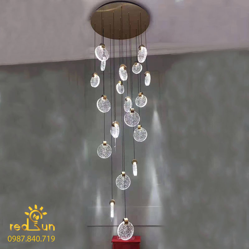 Đèn Thả Trần Hiện Đại Lắp Thông Tầng Cầu Thang, Phòng Khách, Bàn Ăn Chất Liệu Pha Lê HTK028 