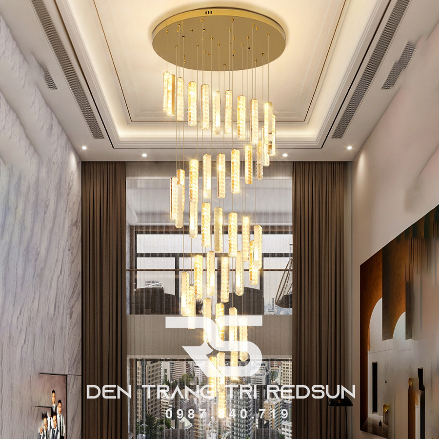 Đèn Thả Trần Hiện Đại Lắp Thông Tầng Cầu Thang, Phòng Khách, Bàn Ăn Chất Liệu Pha Lê HTK030 