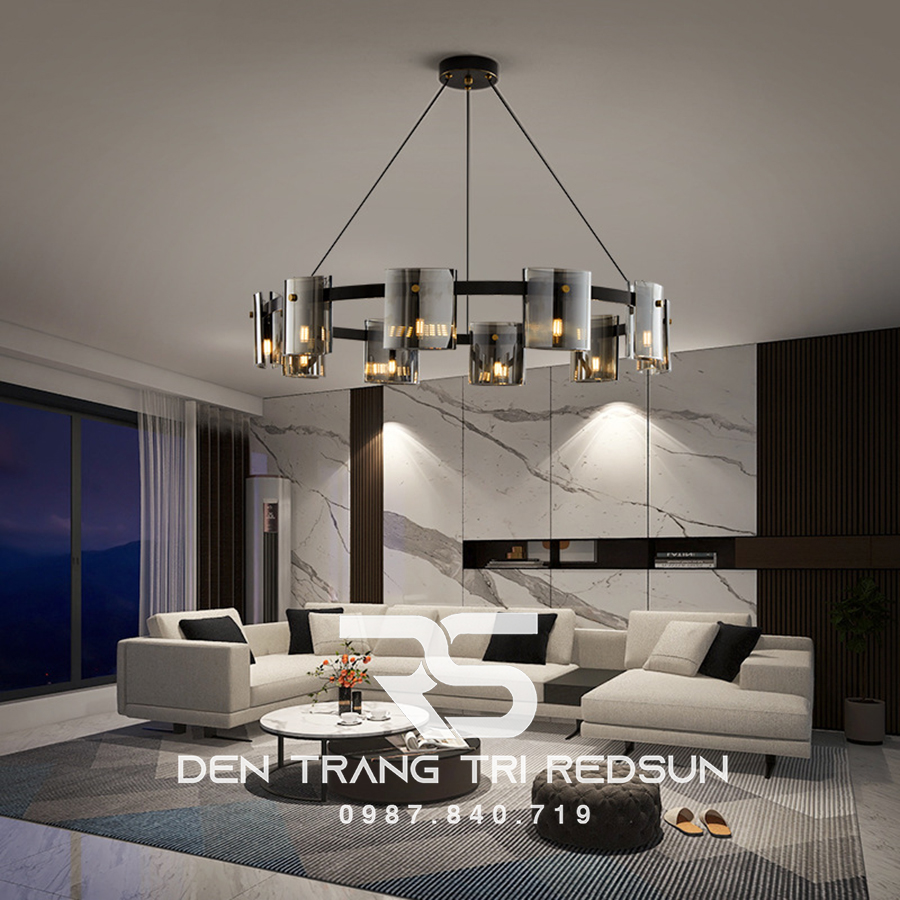 Đèn Chùm Phòng Khách Hiện Đại Bắc Âu Choá Thuỷ Tinh Đen Khói DC-L054