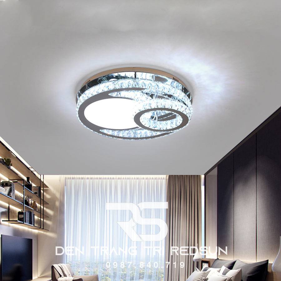 Đèn Mâm Mica Pha Lê Ốp Trần Phòng Khách Hiện Đại MKPL-039